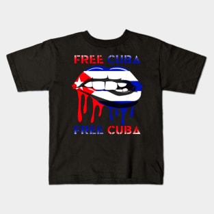 Cuba Flag and Lips Free Patria Cuban Pride y Vida Kids T-Shirt